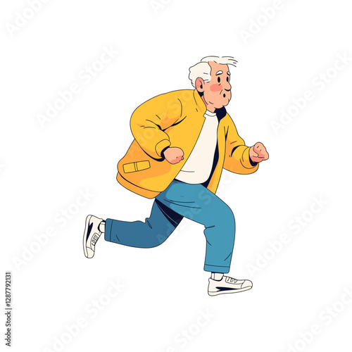Old man jogging vector flat minimalistic isolated illustration. elderly grandfather running vector illustration. Running grandpa in flat style. vector illustration active aging .