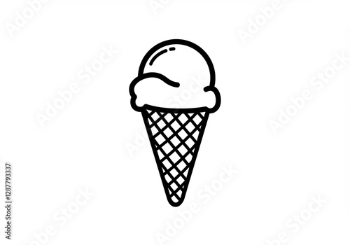 Simple Ice Cream Cone Line Drawing. AI Generated