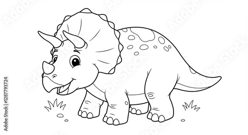 Adorable Triceratops Coloring Page Simple Line Art. AI Generated