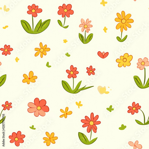 Wallpaper Mural Flower pattern. Floral garden meadow. Springtime backdrop on creamy surface. Decorative illustration Torontodigital.ca