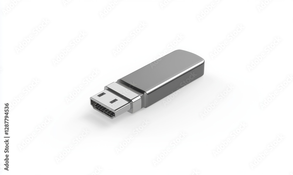 Gray displayport adapter on white background, for connecting devices Gray displayport adapter on white background, for connecting devices