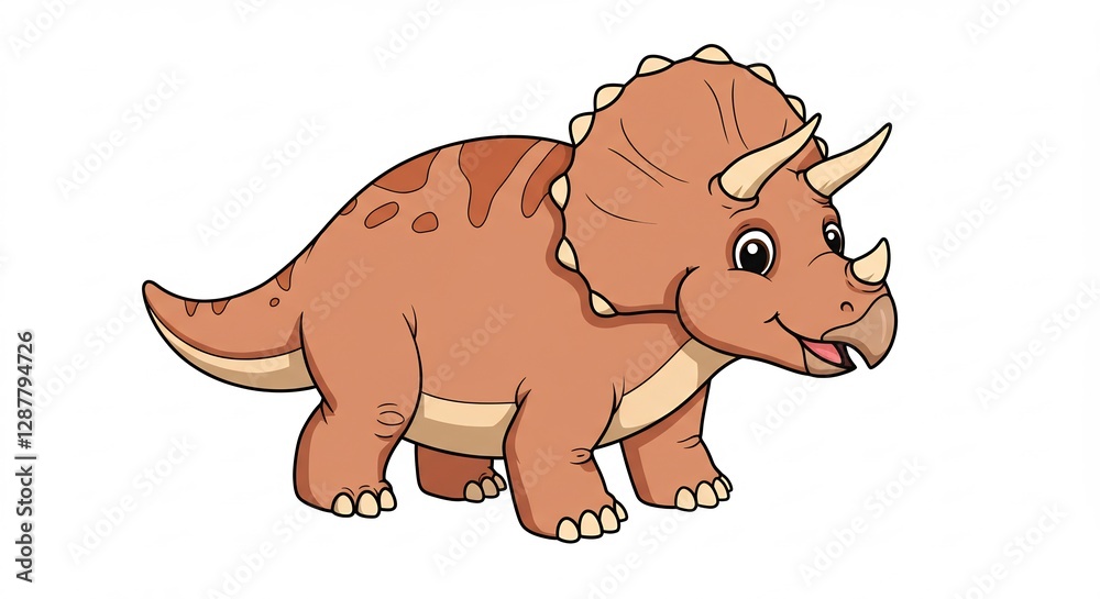 Fototapeta premium Friendly Triceratops Cartoon Illustration Warm Colors. AI Generated
