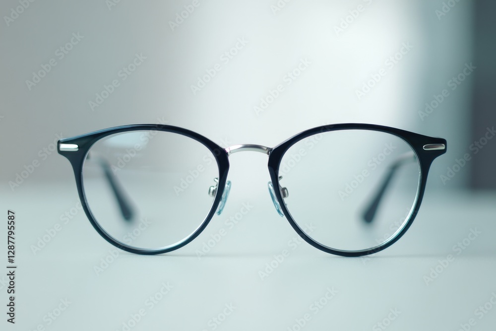 Clear Eyeglasses Rest Calmly on a White and Subtle Surface Clear Eyeglasses Rest Calmly on a White and Subtle Surface