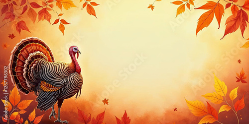 Autumn Serenity A Turkey Amidst Vibrant Leaves and Sunlit Trees