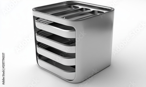 Modern stainless steel organizer with multiple drawers, showcasing sleek design and functionality photo