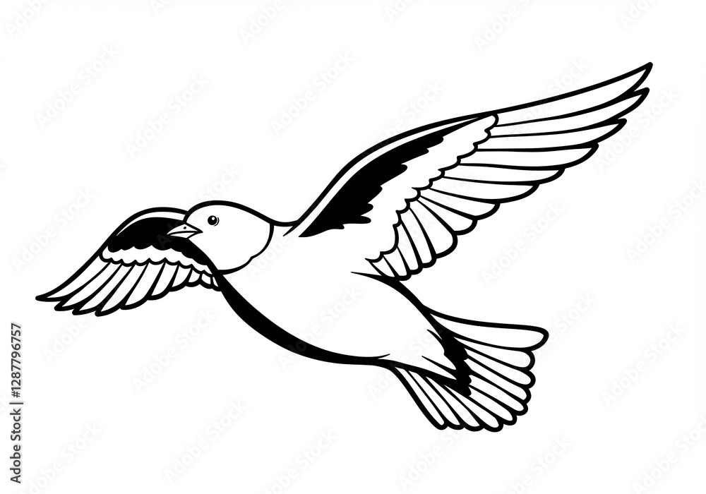 Elegant Bird Soaring Gracefully Black White Line Art. AI Generated Elegant Bird Soaring Gracefully Black White Line Art. AI Generated