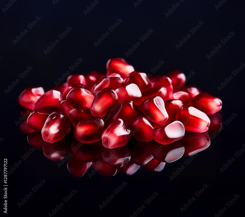 Juicy pomegranate seeds on a dark background. The bright contrast of red and black creates a dramatic effect. Perfect for concepts of freshness, healthy eating and antioxidants. Juicy pomegranate seeds on a dark background. The bright contrast of red and black creates a dramatic effect. Perfect for concepts of freshness, healthy eating and antioxidants.