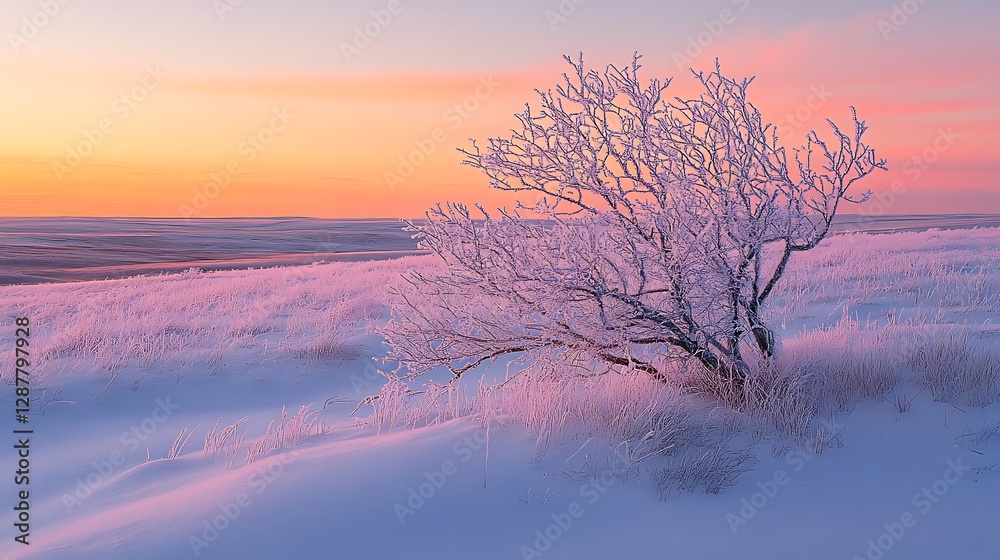 Frozen winter tree sunrise landscape Frozen winter tree sunrise landscape