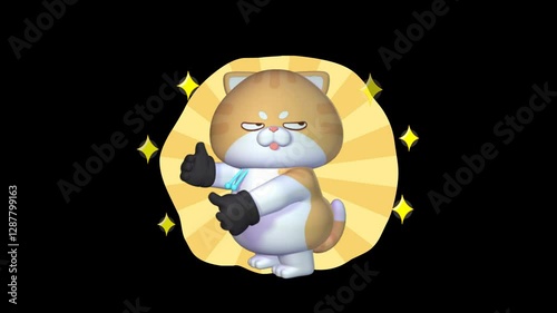 Funny 3D Cat Dancing with Two Thumbs Up on Transparent Background – 4K Video