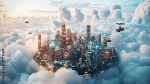 Futuristic Floating City Above the Clouds