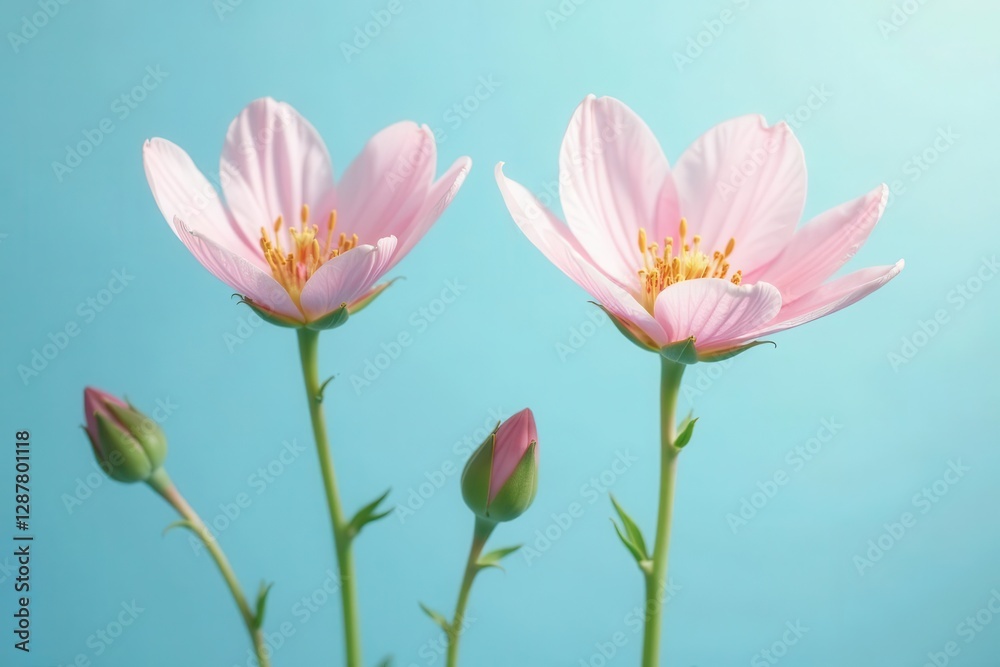 Delicate Pink Blossoms on a Light Blue Background A Study in Botanical Beauty and Grace Delicate Pink Blossoms on a Light Blue Background A Study in Botanical Beauty and Grace