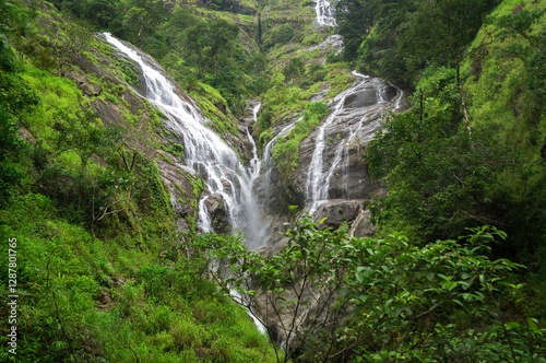 Heart-shaped waterfall in the rock mountain