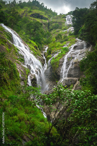 Heart-shaped waterfall in the rock mountain