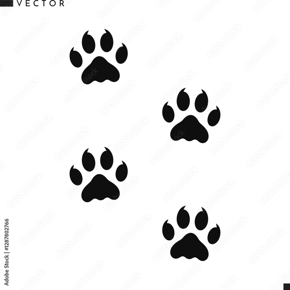 Fototapeta premium Animal paw prints vector illustration. Sumatran tiger paw prints silhouette 