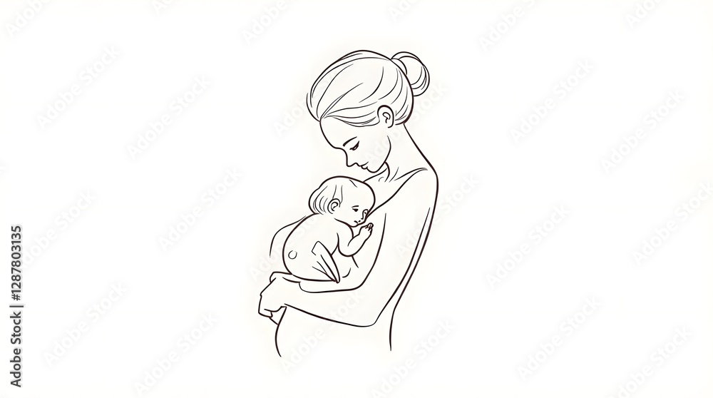 Elegant One-Line Art of a Mother Holding Her Baby, Minimalist Black and White Illustration of Mother and Child, Tender Moment Between Mother and Baby, Line Art Drawing, Beautiful Mother and Infant Bon Elegant One-Line Art of a Mother Holding Her Baby, Minimalist Black and White Illustration of Mother and Child, Tender Moment Between Mother and Baby, Line Art Drawing, Beautiful Mother and Infant Bon