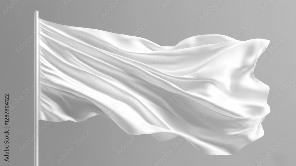 Fototapeta premium White Flag Waving in the Wind Against a Grey Background