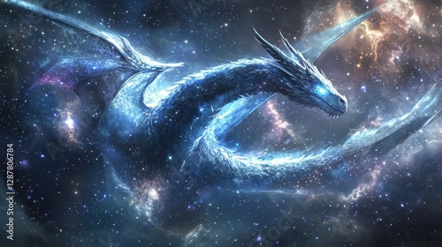 Mythical Dragon Soaring Through Cosmic Nebula