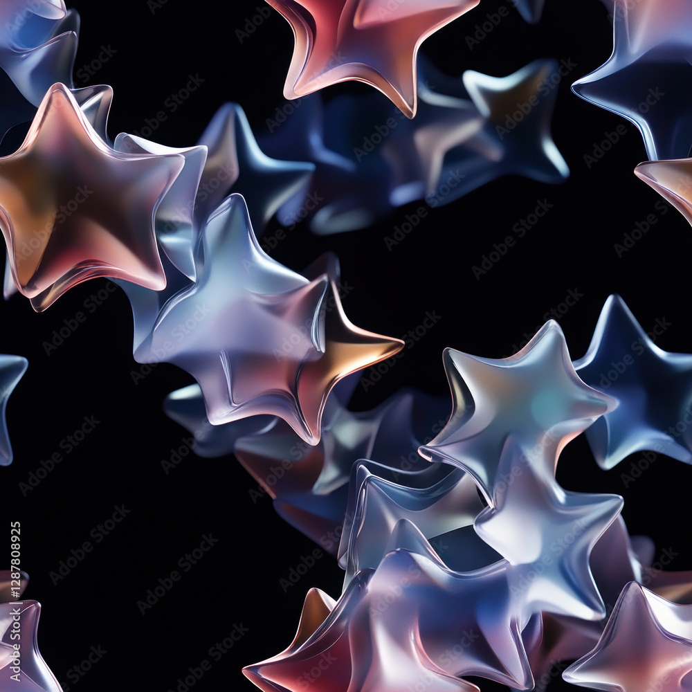 Obraz premium Glossy star shapes floating against a dark, solid background creating an abstract seamless pattern