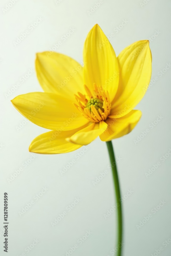 Fototapeta premium Delicate yellow flower with intricate details on a white background, delicate, bloom