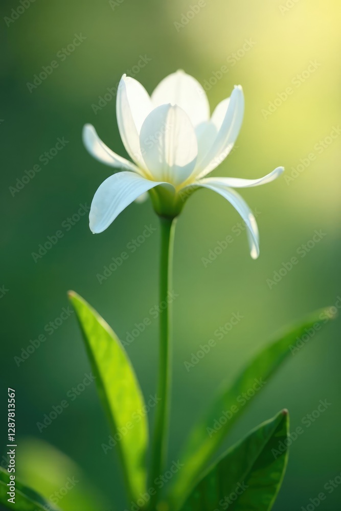 Delicate white petals unfurl on slender stems, soft light, adonis vernalis, spring bloom