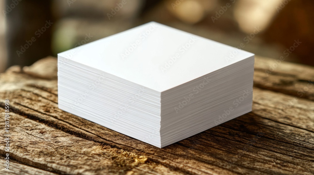 Fototapeta premium White Square Stack of Paper on Wooden Surface