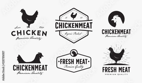 Set of Chicken meat store badge logo on white background