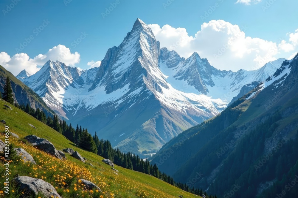 majestic mountain range with snow-capped peaks, scenery, wilderness majestic mountain range with snow-capped peaks, scenery, wilderness