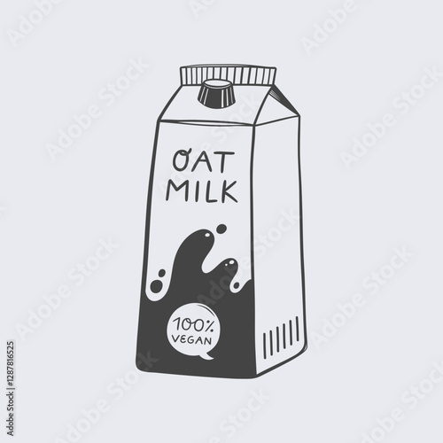 Barista oat milk in carton box. Hand drawn sketch style.