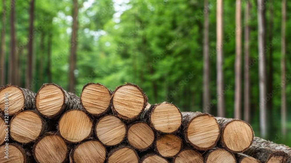 Logging operation stack of timber dense forest nature photography green environment close-up view sustainable practices Logging operation stack of timber dense forest nature photography green environment close-up view sustainable practices