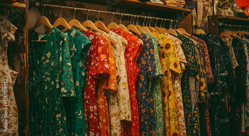 Wallpaper Mural Stylish Vintage Clothing Rack with Colorful Fashion Collection Torontodigital.ca