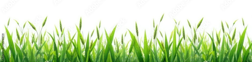 Fototapeta premium Variegata grass blades scattered on white background, variegation, botanical