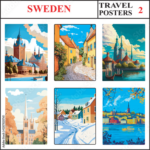 Sweden Halmstad Gotland Malmo Travel Poster Wall Art Print Collection Set Part 2