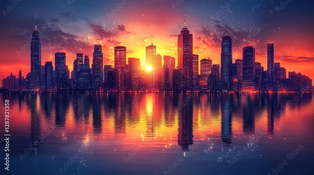 Fototapeta premium City Sunrise Reflection Skyline