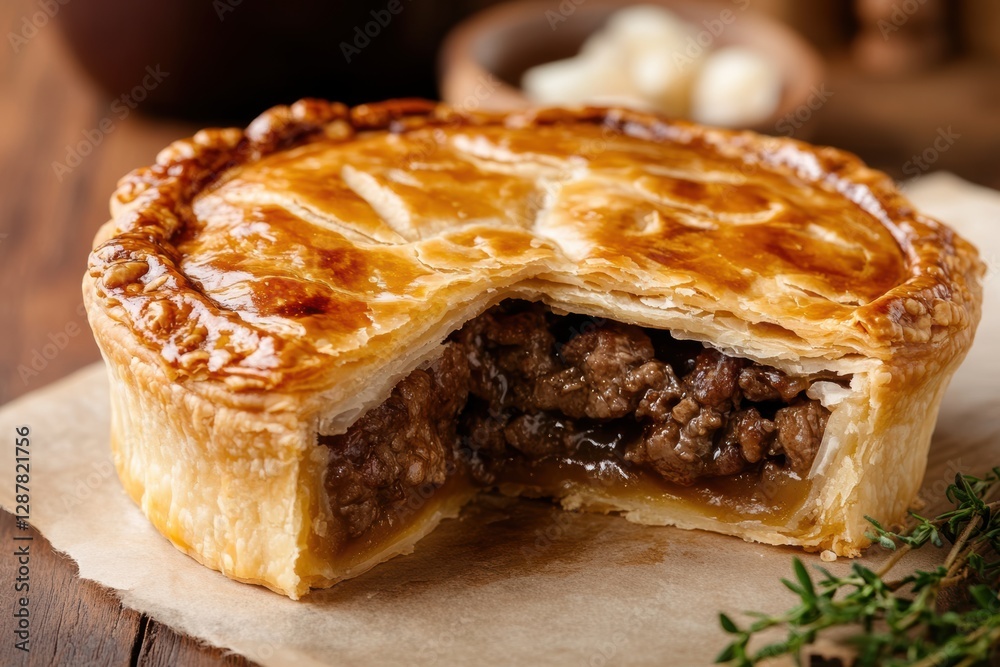 Golden-crusted meat pie with a savory filling Golden-crusted meat pie with a savory filling