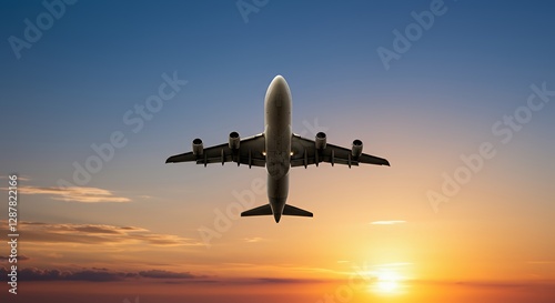 Airplane Flying at Sunset Majestic Aircraft in Golden Hour Sky