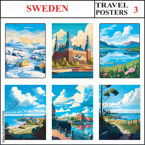 Sweden Kiruna Helsingborg Abisko National Park Travel Poster Wall Art Print Collection Set Part 3