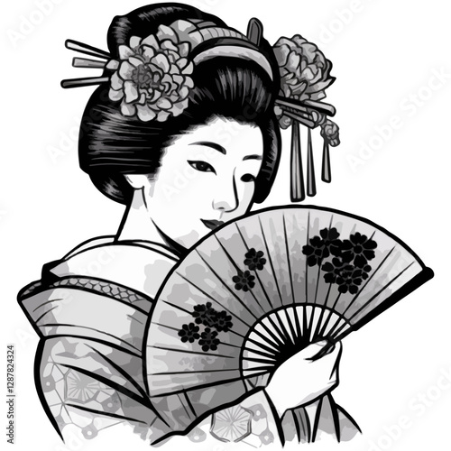 Elegant Geisha with Fan