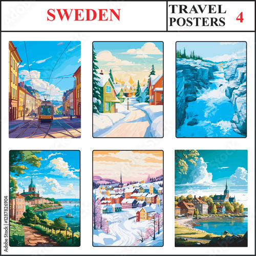 Sweden Gothenburg Kiruna Abisko National Park Travel Poster Wall Art Print Collection Set Part 4