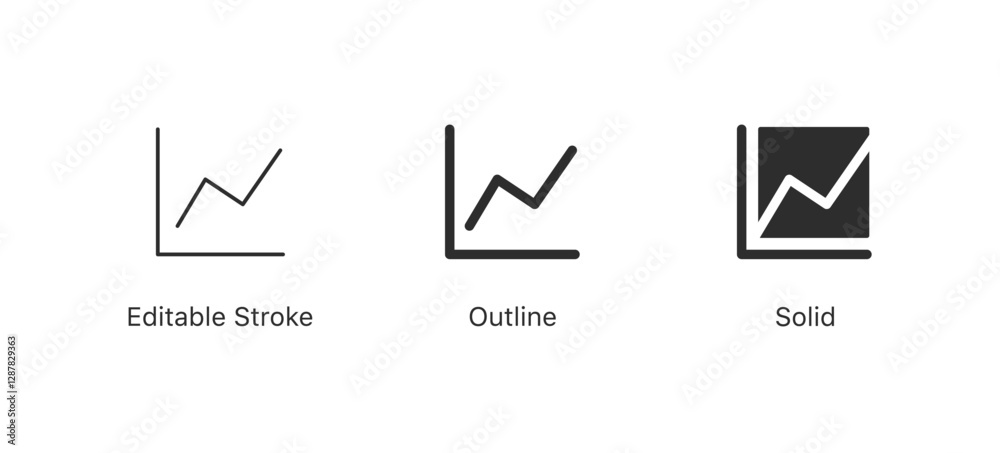 Statistics chart icon representing data analytics, business growth, and financial trends in three styles: editable stroke, outline and solid Statistics chart icon representing data analytics, business growth, and financial trends in three styles: editable stroke, outline and solid