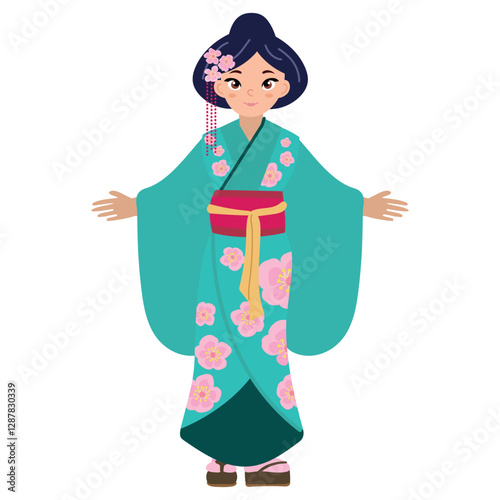 Illustration of a beautiful girl in a kimono
