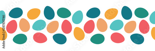 Easter seamless border. Colorful Easter eggs. Vector illustration for tableware design, banner, greeting card, background
