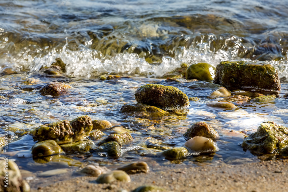 Sea stones, ocean, wave, beach coast Sea stones, ocean, wave, beach coast