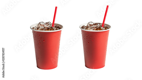 Obraz na płótnie Refreshing iced beverages in red cups with straw served on a sunny day at a local outdoor event w salonie