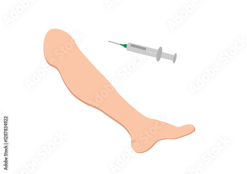 human leg syringe on a white background,