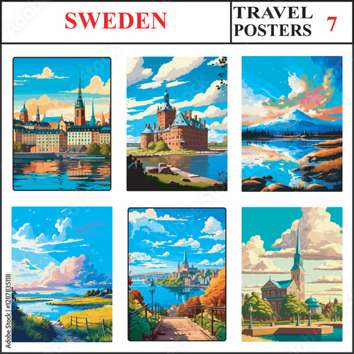 Sweden Stockholm Kalmar Abisko Travel Poster Wall Art Print Collection Set Part 7