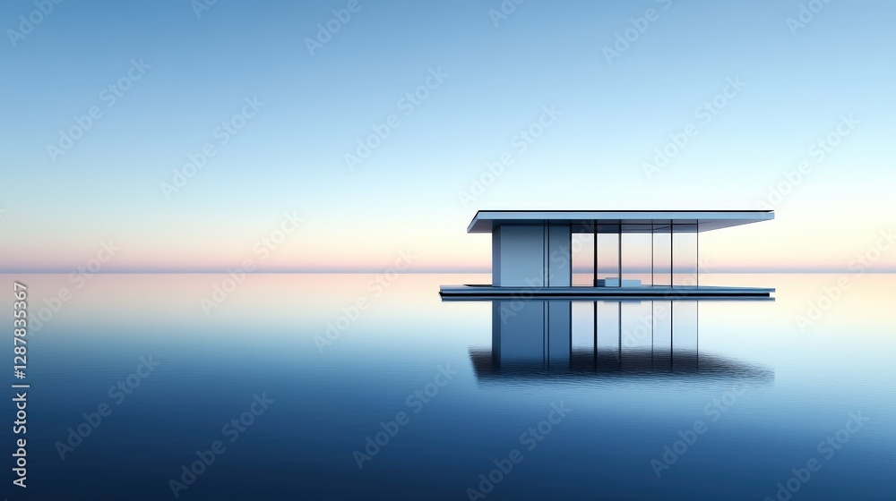 Tranquil Modern Architecture Above Calm Water at Dawn Tranquil Modern Architecture Above Calm Water at Dawn