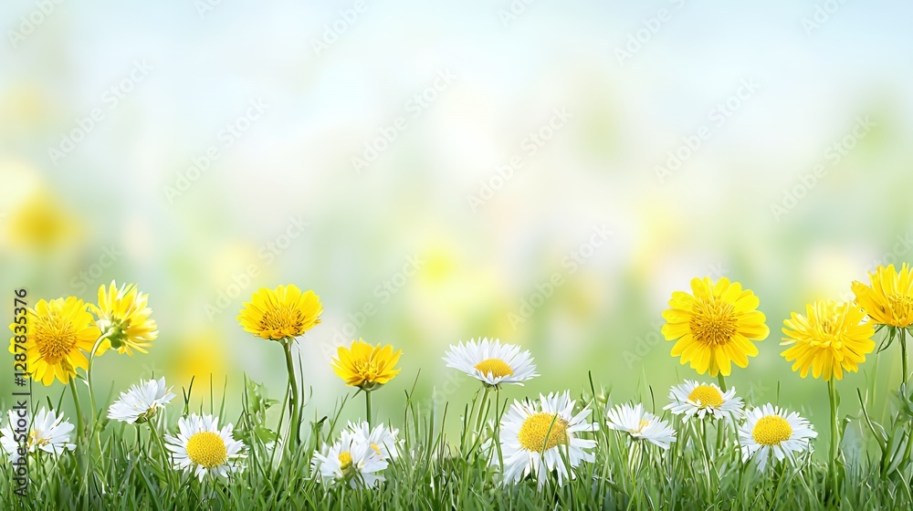 Fototapeta premium Yellow and White Daisies in a Spring Meadow