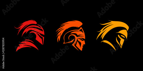 Helmet silhouettes set on black for historical concepts