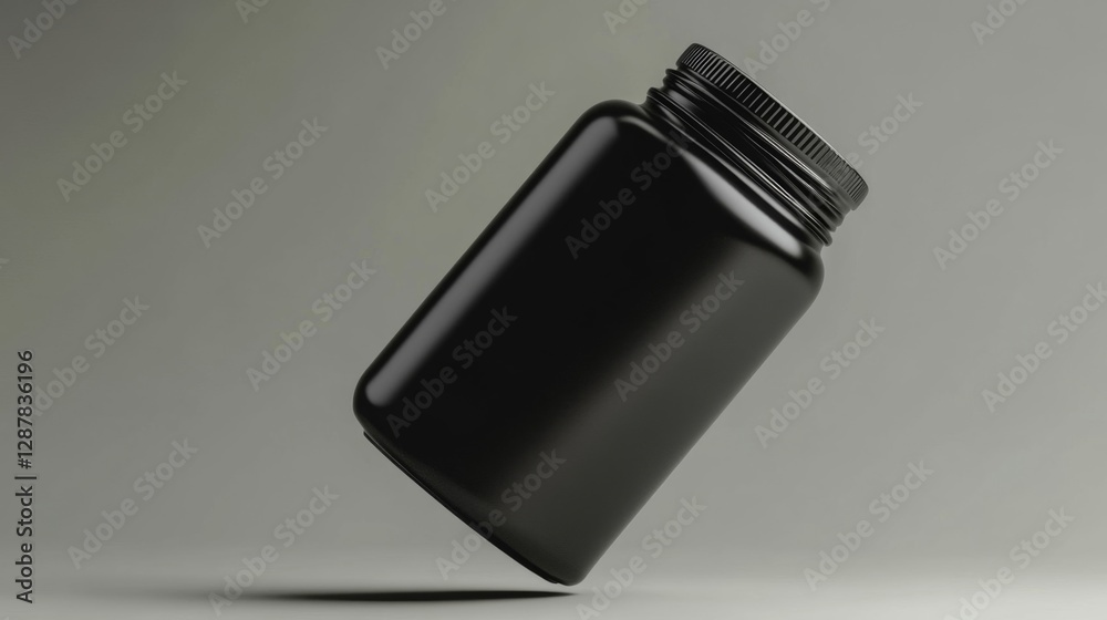 Black Plastic Pill Bottle Mockup on Neutral Background Black Plastic Pill Bottle Mockup on Neutral Background