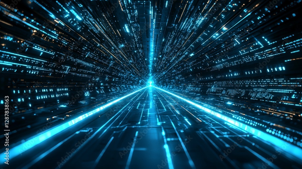 Futuristic Digital Highway Glowing Blue Data Stream Tunnel Abstract Technology Background Futuristic Digital Highway Glowing Blue Data Stream Tunnel Abstract Technology Background